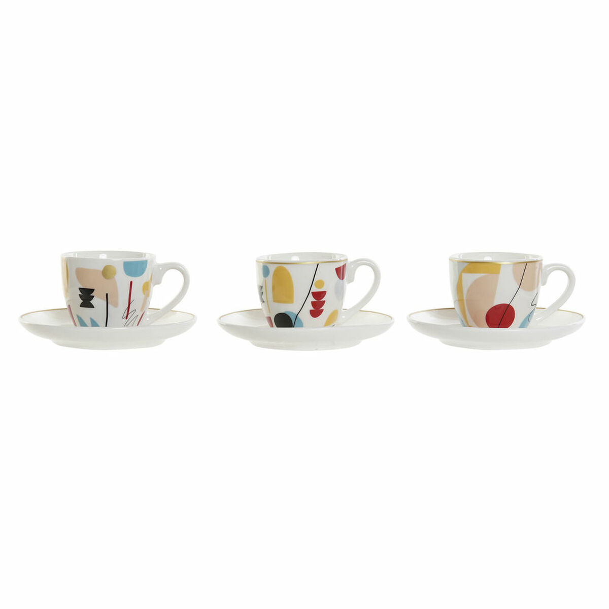 Set med kaffekoppar DKD Home Decor Abstrakt 80 ml Vit Multicolour - 4