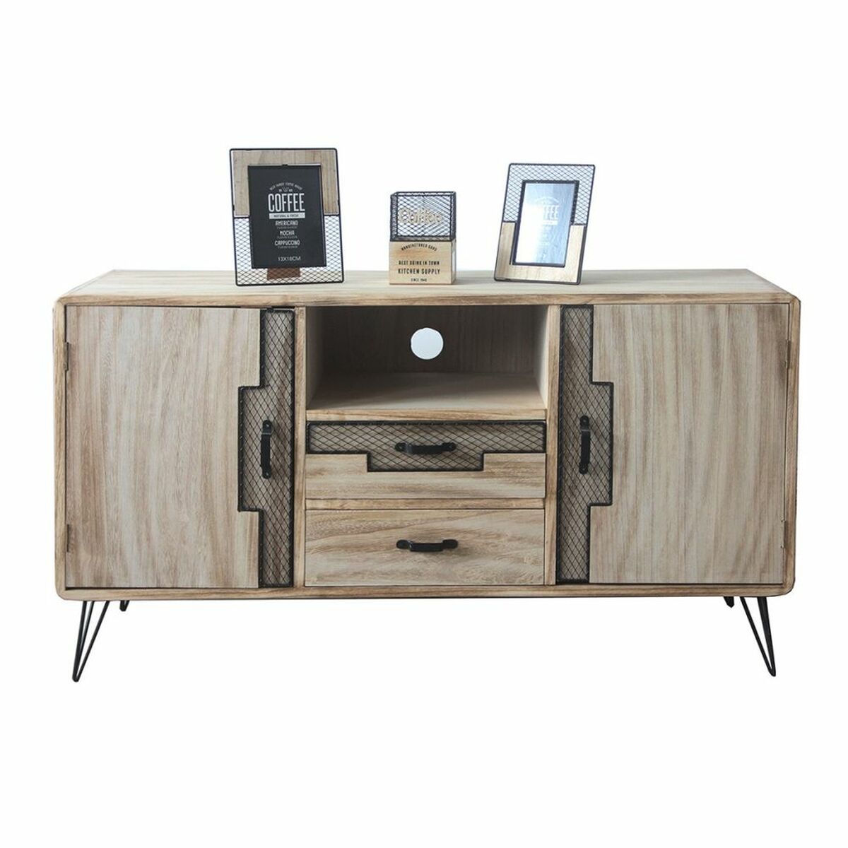 Skänk DKD Home Decor Svart Naturell Metall Paulowniaträ 120 x 41 x 65 cm - 2
