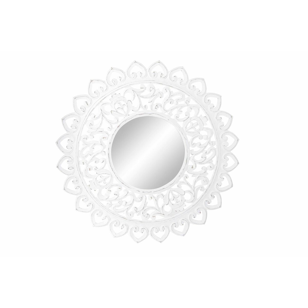 Väggspegel DKD Home Decor Glas Vit Mandala Trä MDF Avskalad (90 x 2,5 x 90 cm)