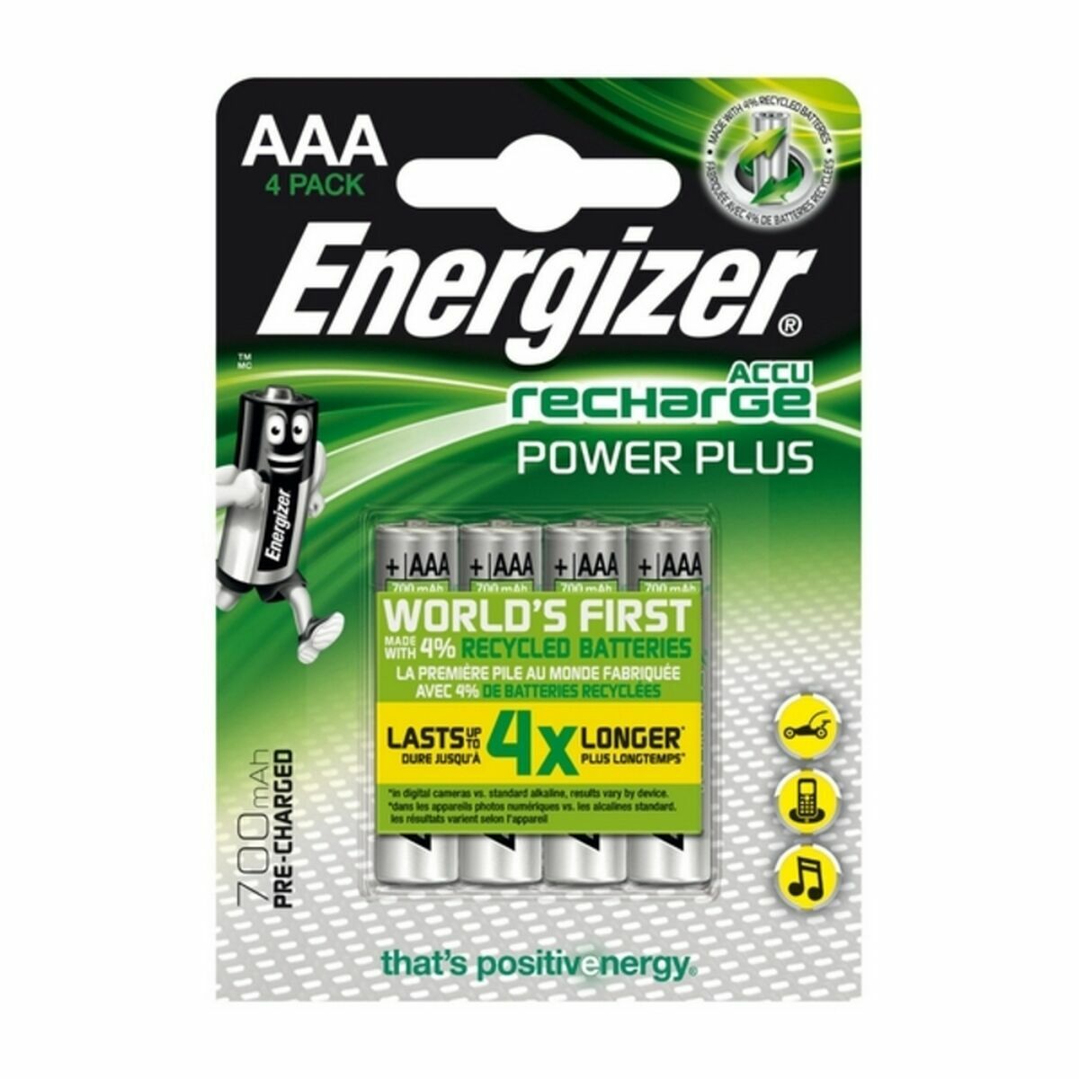 Laddningsbara Batterier Energizer AAA-HR03 700 mAh 1,2 V AAA HR03 (4 antal) - 2