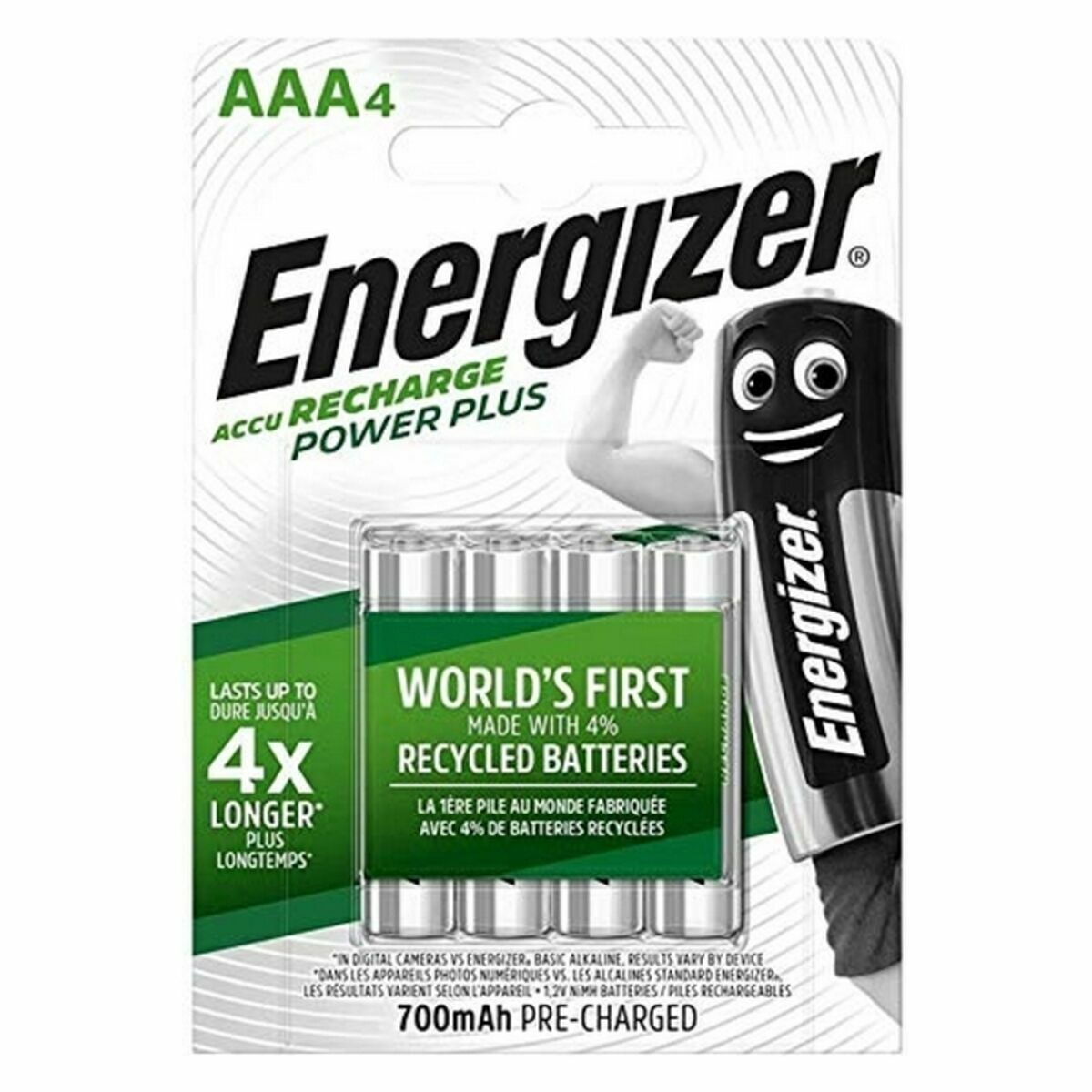 Laddningsbara Batterier Energizer AAA-HR03 700 mAh 1,2 V AAA HR03 (4 antal)