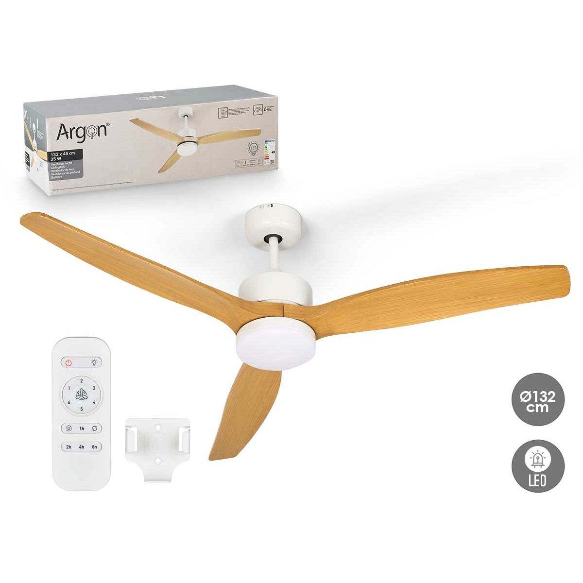 Takfläkt med belysning Argon Vit Brun 40 W Ø 132 cm - 2