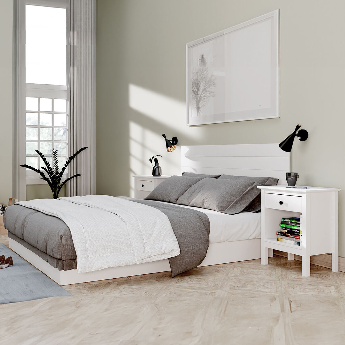 Nattduksbord Alexandra House Living Vit Metall furuträ 47 x 60 x 35 cm 1 låda - 5