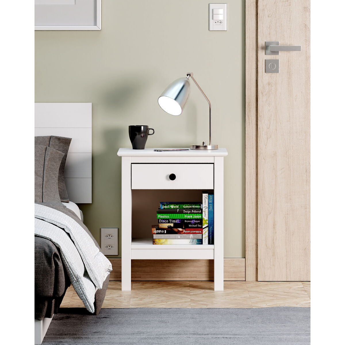 Nattduksbord Alexandra House Living Vit Metall furuträ 47 x 60 x 35 cm 1 låda - 4