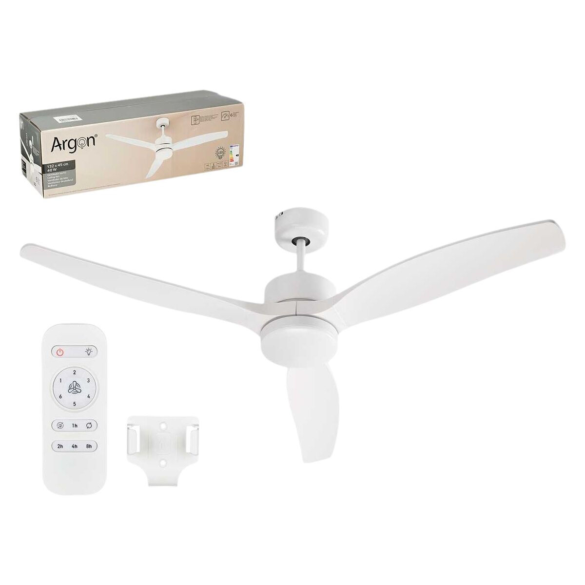 Takfläkt med belysning Argon Vit 40 W Ø 132 cm - 2