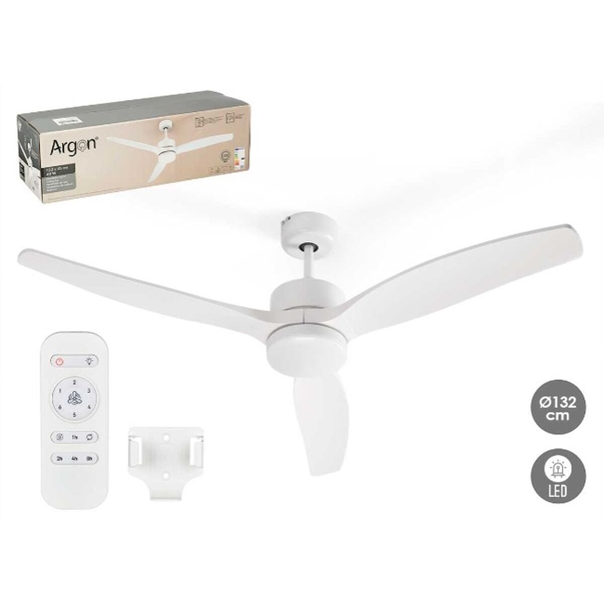 Takfläkt med belysning Argon Vit 40 W Ø 132 cm - 3