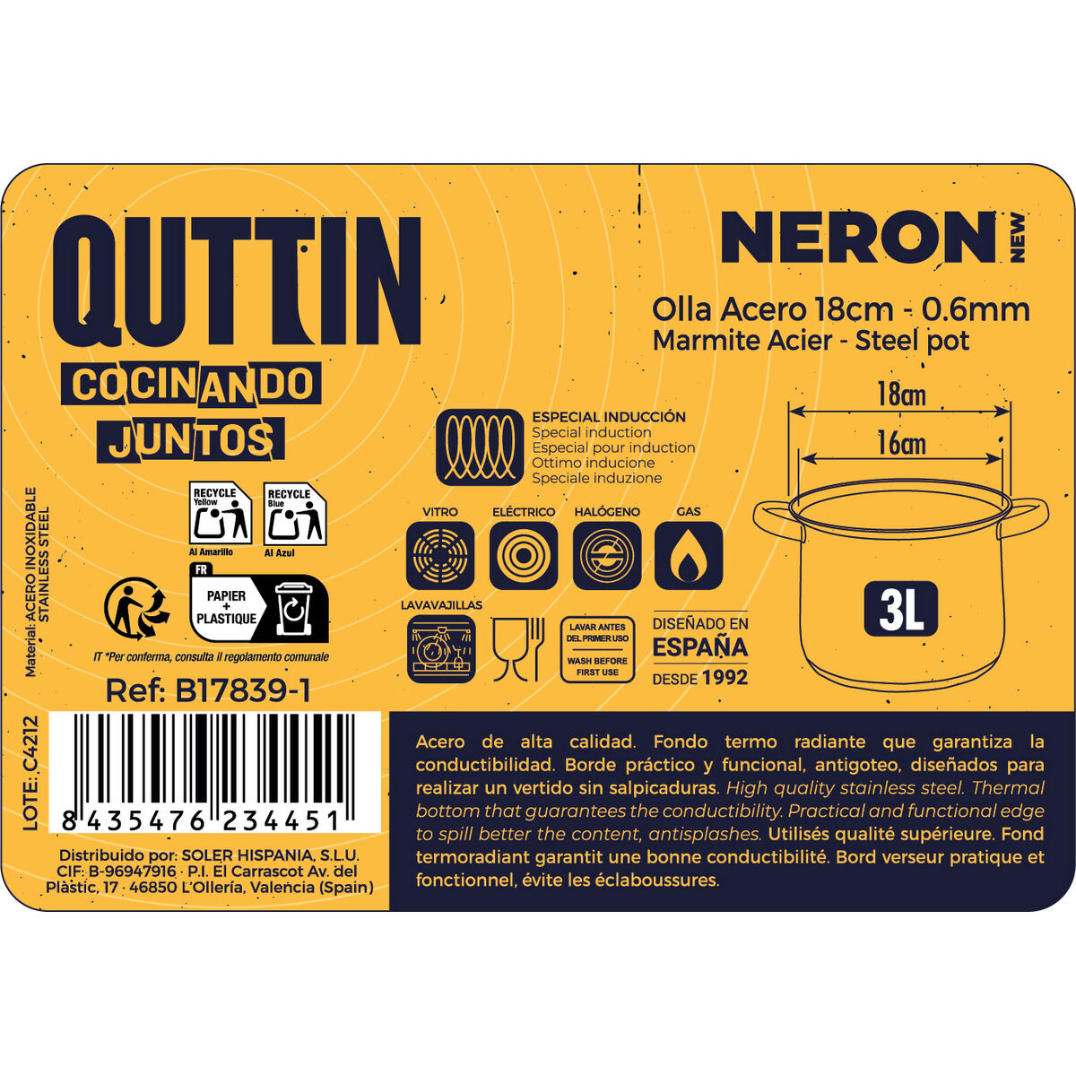 Kastrull med glaslock Quttin New Neron Stål 17,5 x 13,2 cm (4 antal) - 5