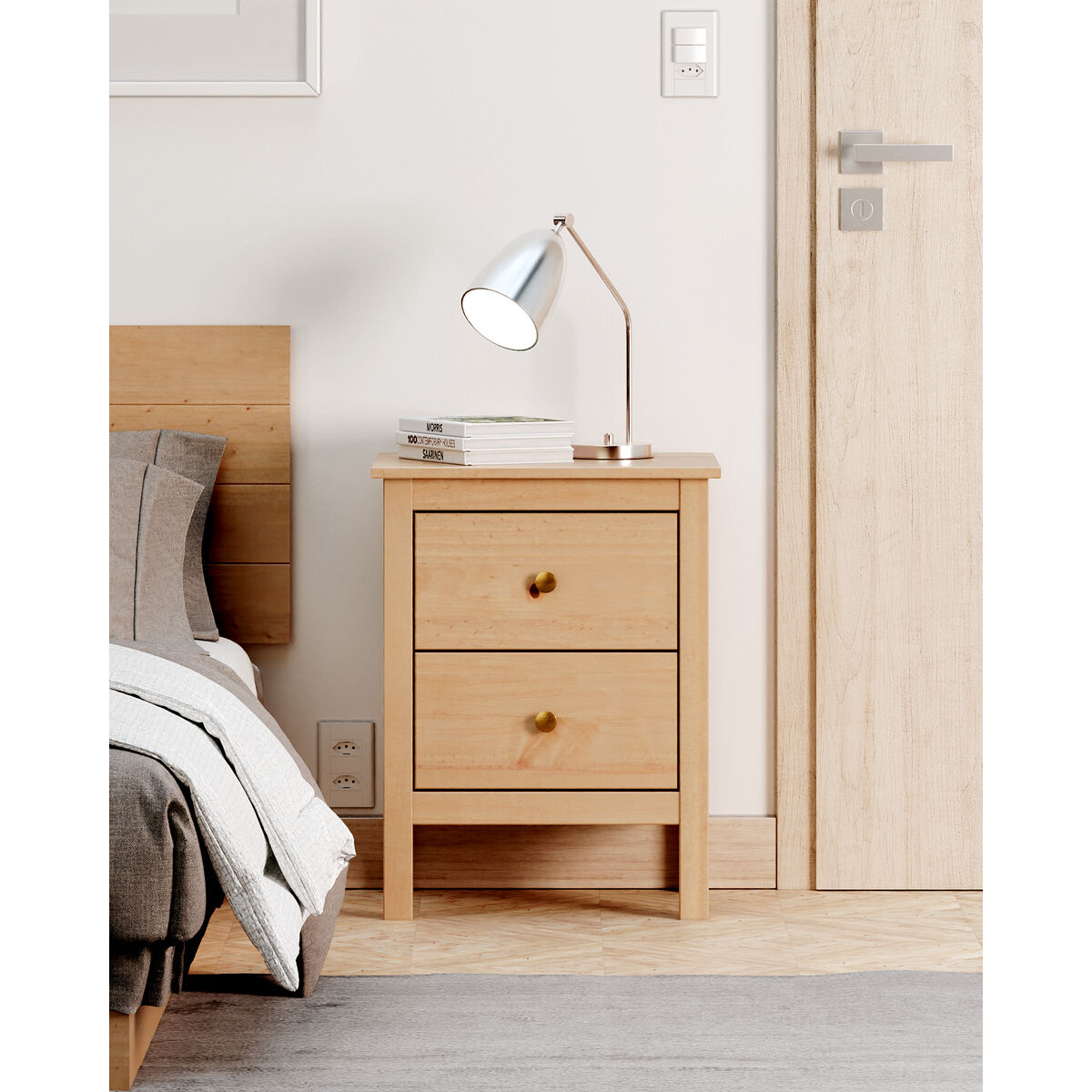 Nattduksbord Alexandra House Living Honung Tölgy Metall furuträ 48 x 62 x 36 cm 2 lådor - 2