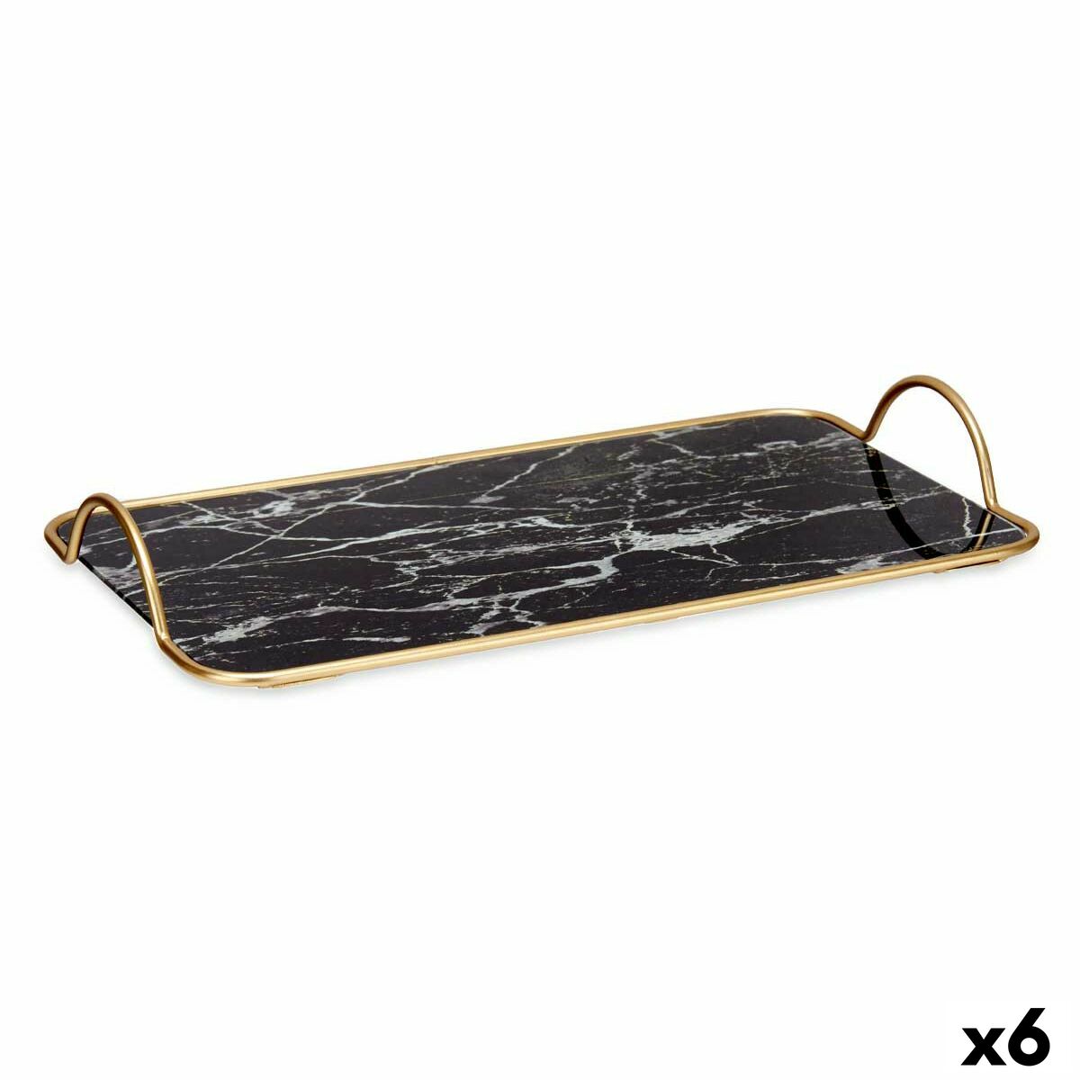 Bricka Marmor Svart Gyllene Metall Glas 35 x 4,5 x 20 cm (6 antal) - 3