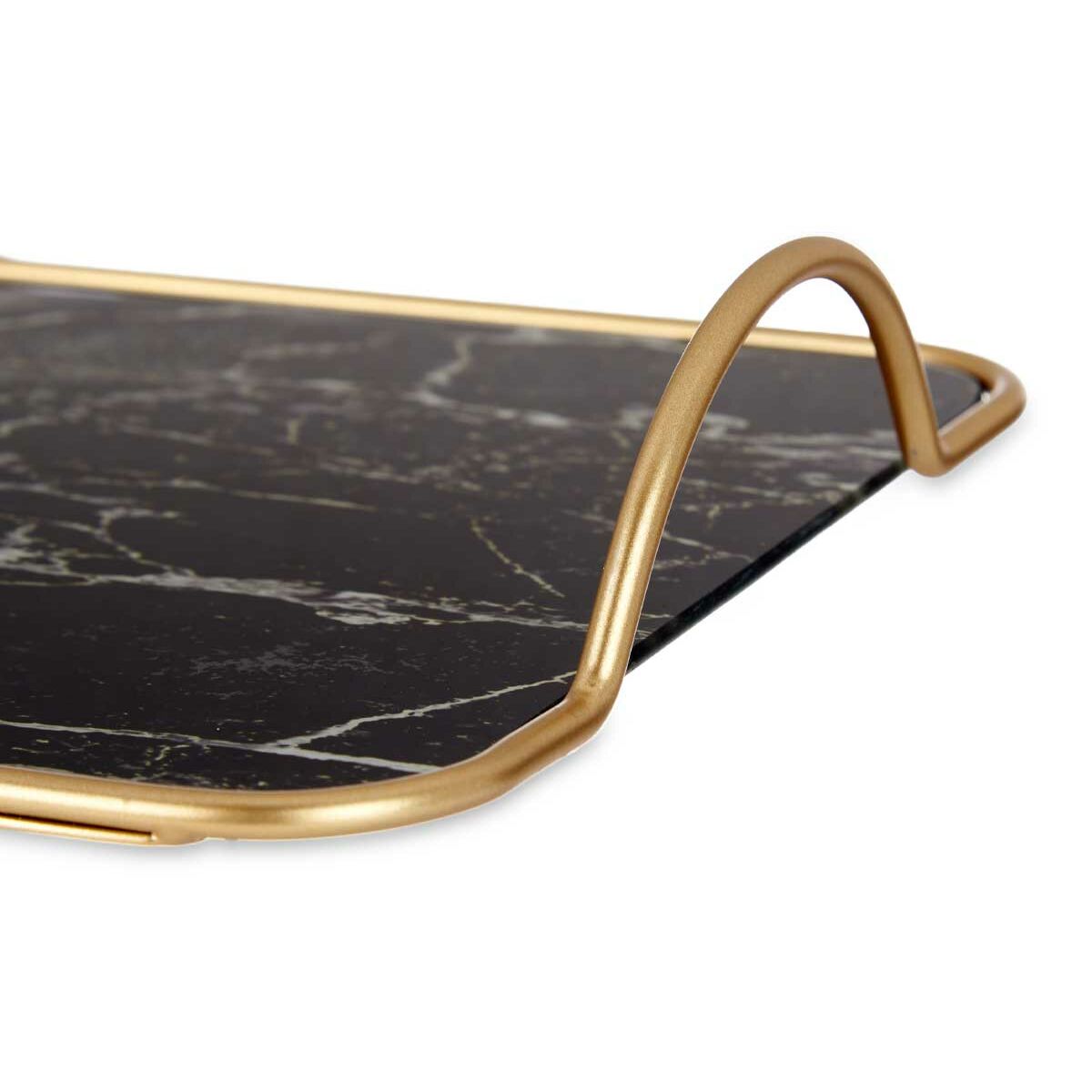 Bricka Marmor Svart Gyllene Metall Glas 35 x 4,5 x 20 cm (6 antal) - 5