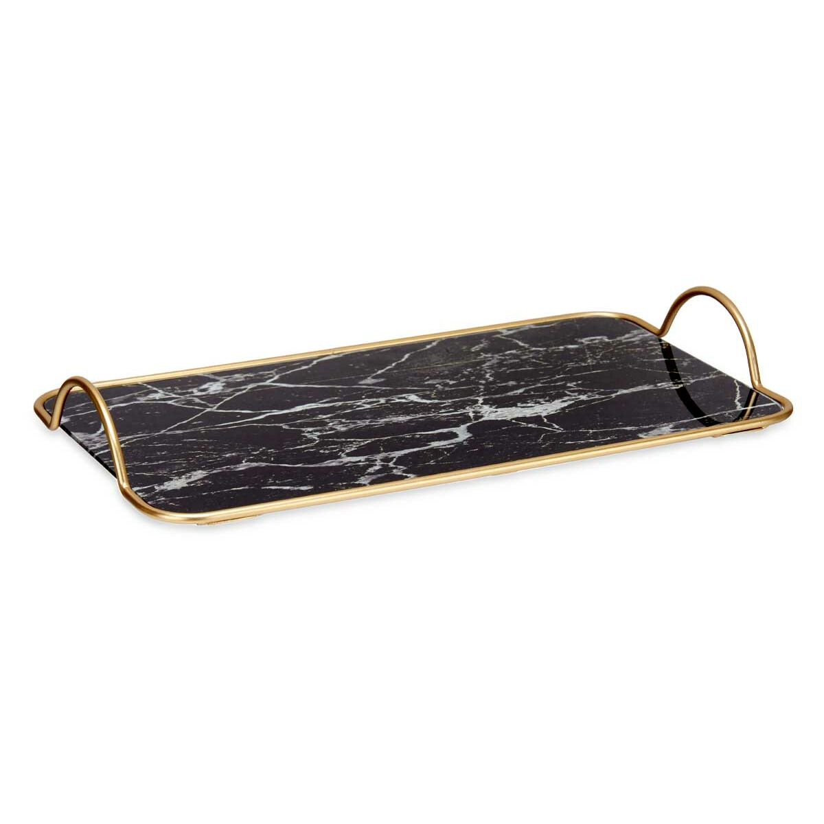 Bricka Marmor Svart Gyllene Metall Glas 35 x 4,5 x 20 cm (6 antal) - 4