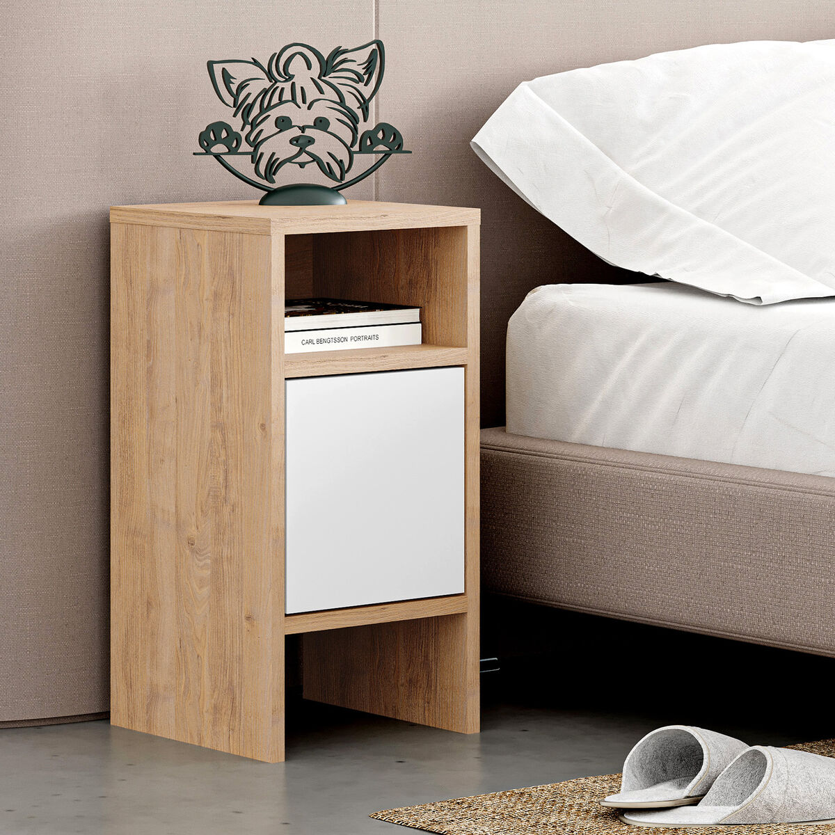 Nattduksbord Alexandra House Living Vit Brun Trä MDP 29 x 59 x 29 cm 1 dörr - 2
