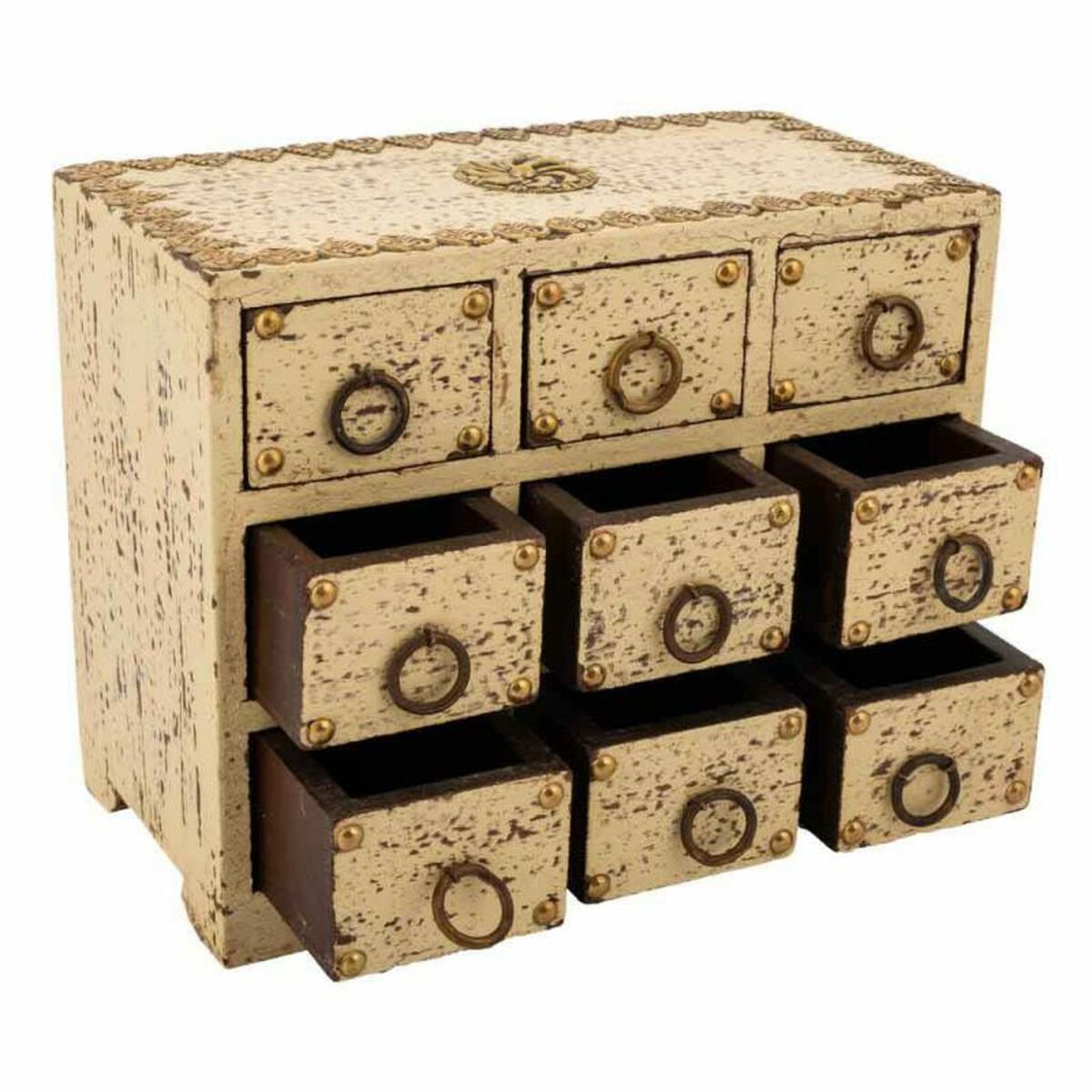Smyckeskrin Alexandra House Living Kräm Mangoträ 10 x 16 x 20 cm 9 lådor - 3