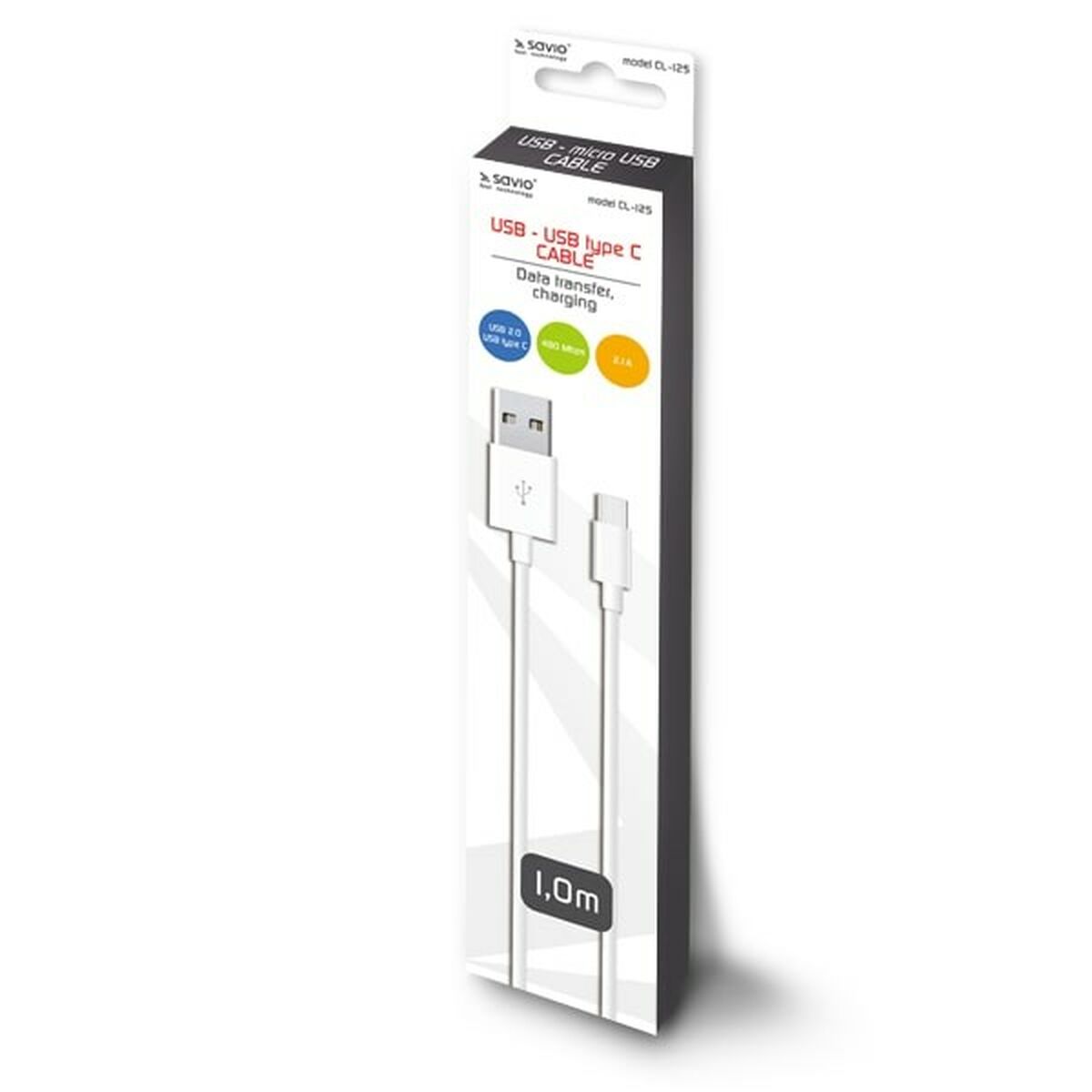 USB A till USB C Kabel Savio CL-125 Vit 1 m - 7