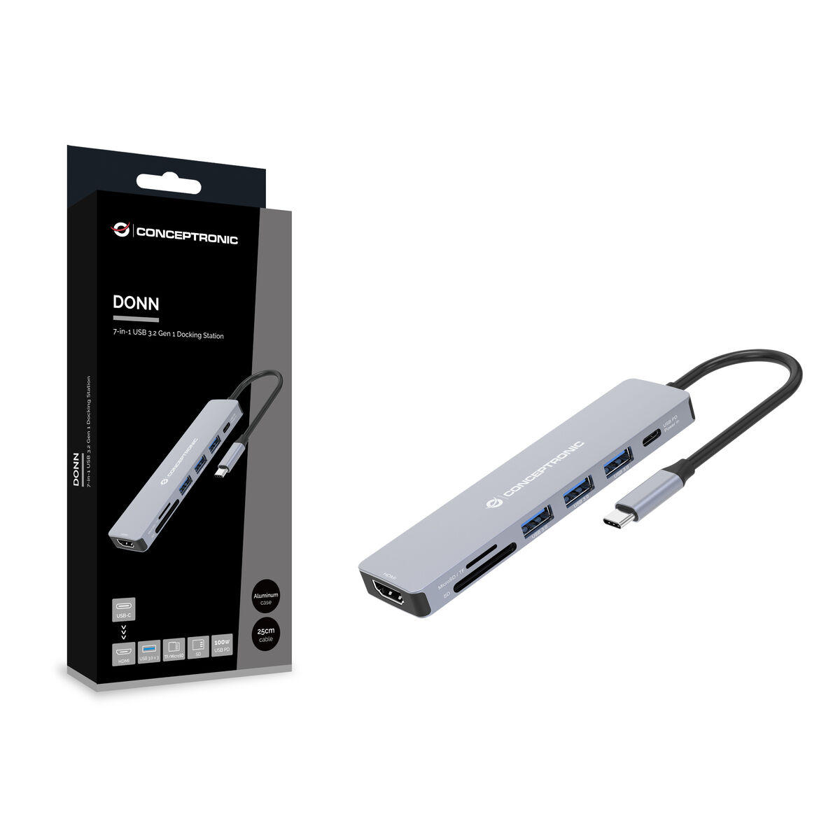 USB-HUB Conceptronic 110519207101 Grå Multicolour 100 W - 2