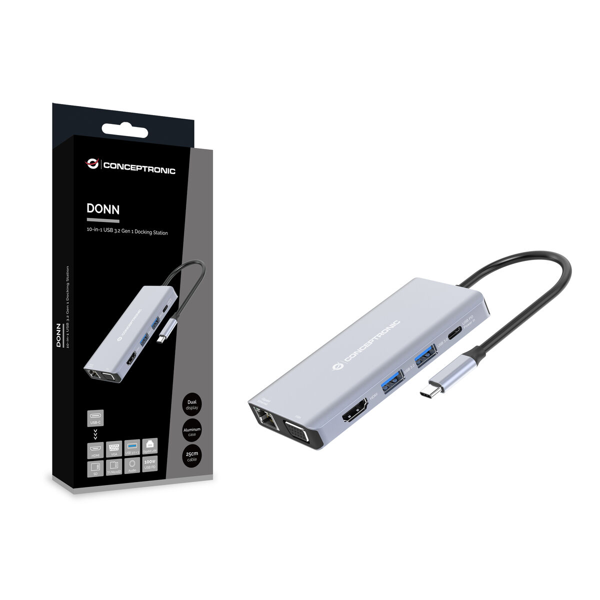 USB-HUB Conceptronic 110519307101 Grå Multicolour 100 W - 2