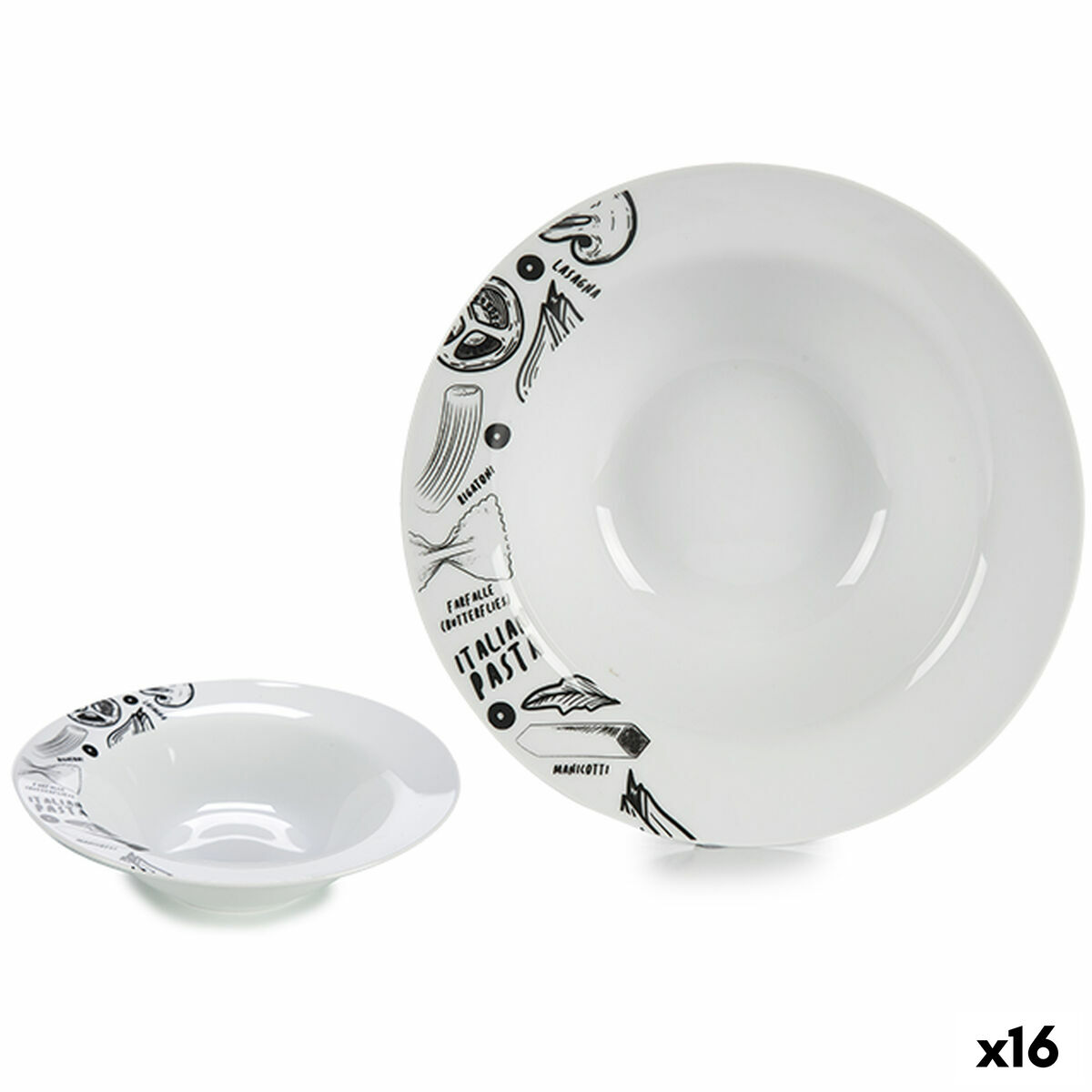 Pastatallrik Vit Svart 23 x 6,5 x 23 cm Porslin (16 antal)