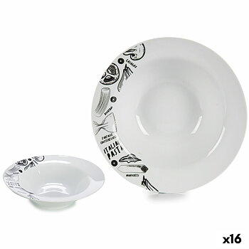 Pastatallrik Vit Svart 23 x 6,5 x 23 cm Porslin (16 antal)