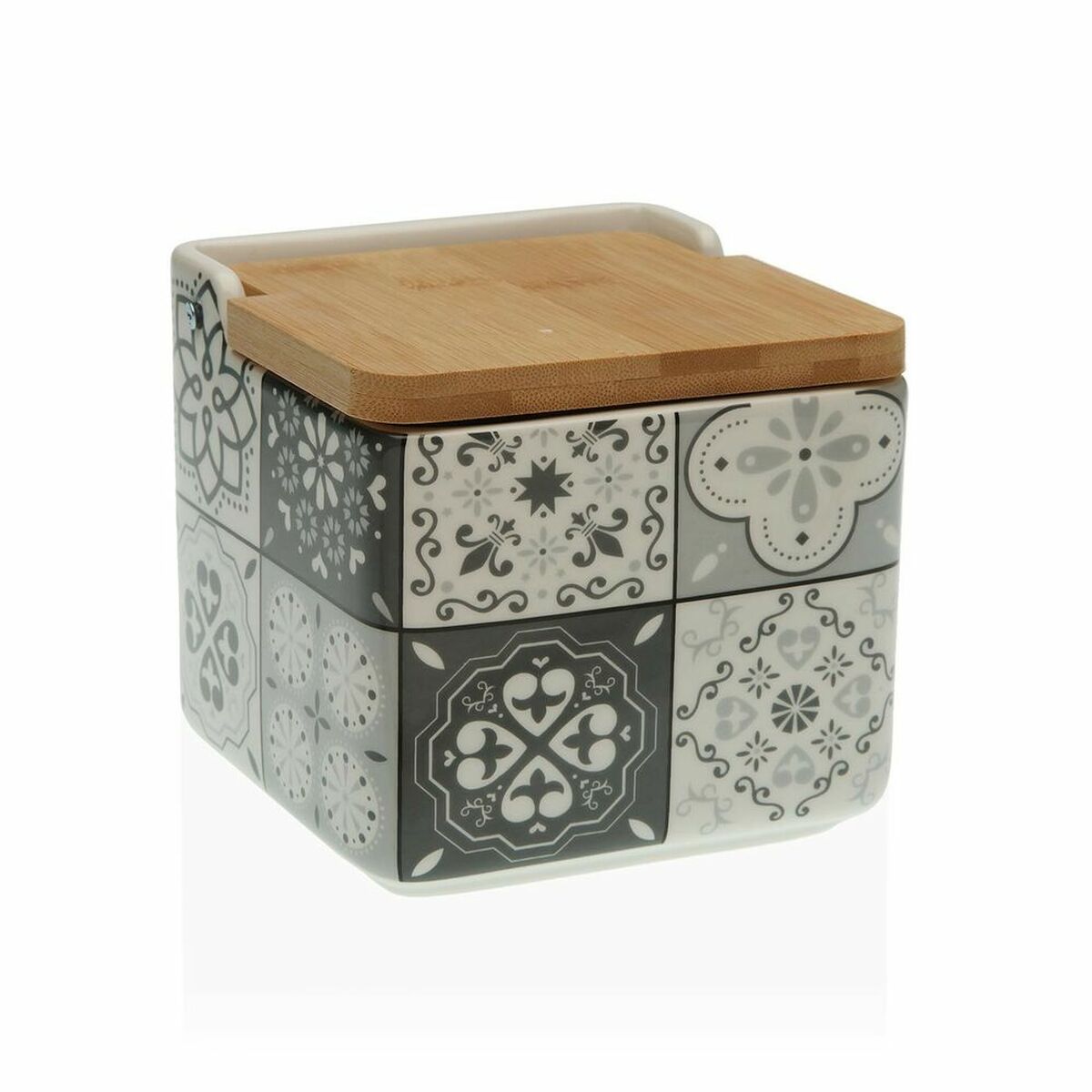 Saltkar med lock Versa Mosaik Svart Keramik Bambu (12,2 x 11,5 x 12,2 cm)