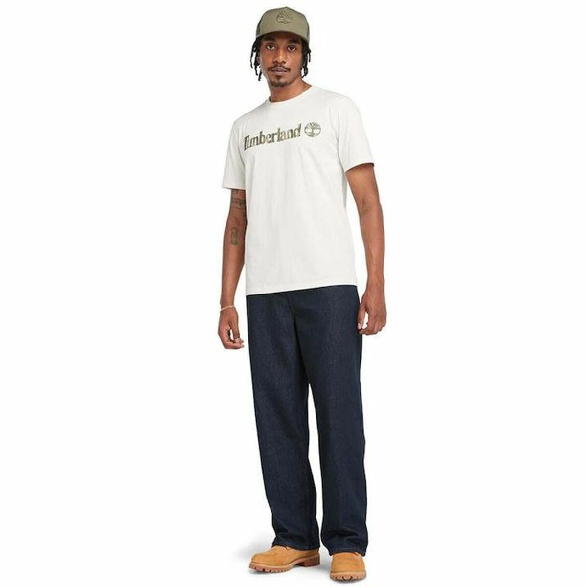 T-shirt med kortärm Herr Timberland Kennebec River Camo Linear Logo Vit - 3