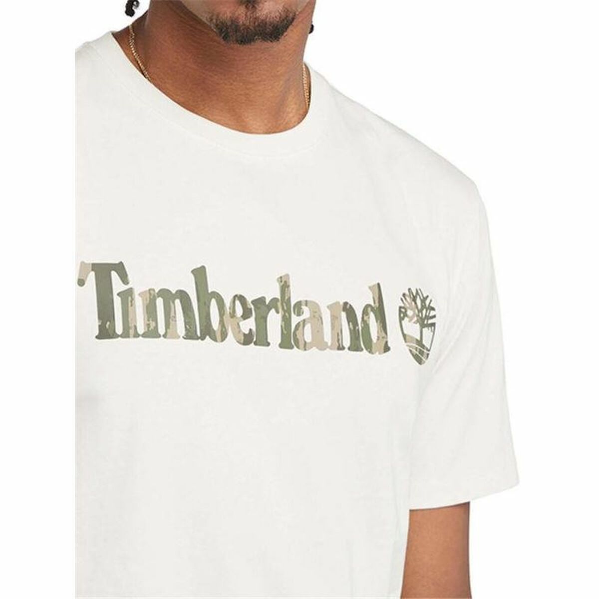 T-shirt med kortärm Herr Timberland Kennebec River Camo Linear Logo Vit - 6
