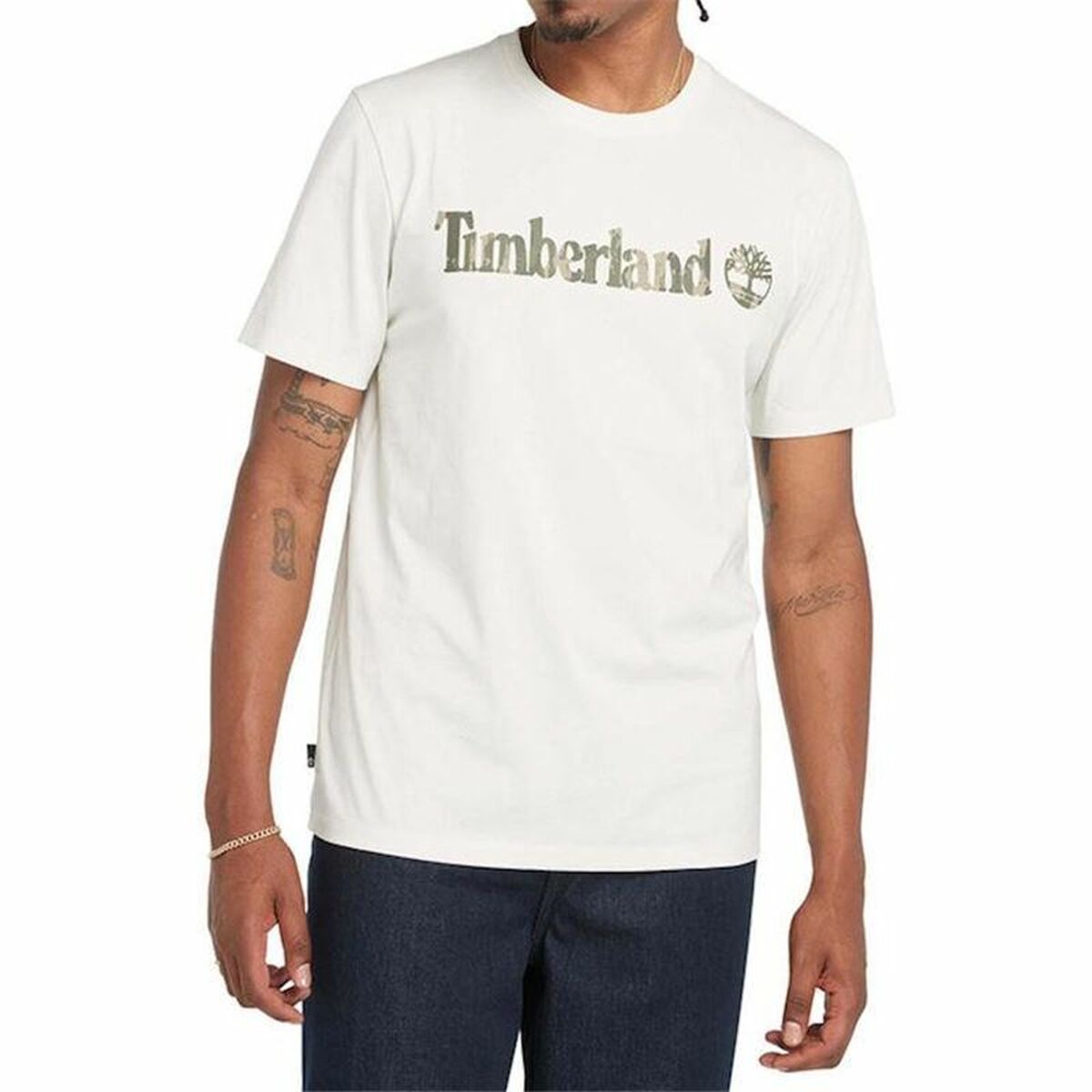 T-shirt med kortärm Herr Timberland Kennebec River Camo Linear Logo Vit - 5