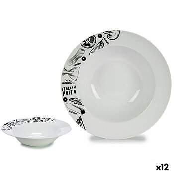 Pastatallrik Vit Svart Porslin 30 x 7,5 x 30 cm (12 antal)
