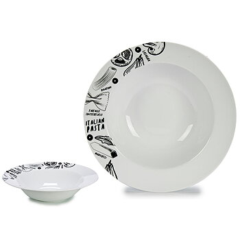 Pastatallrik Vit Svart Porslin 30 x 7,5 x 30 cm (12 antal)