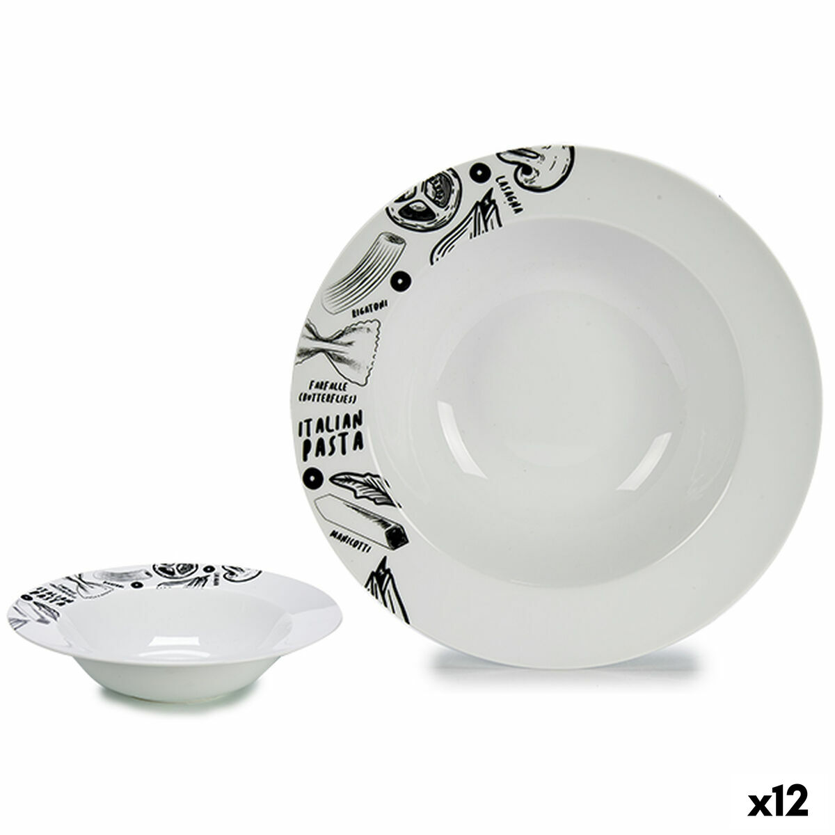 Pastatallrik Vit Svart Porslin 30 x 7,5 x 30 cm (12 antal) - 3