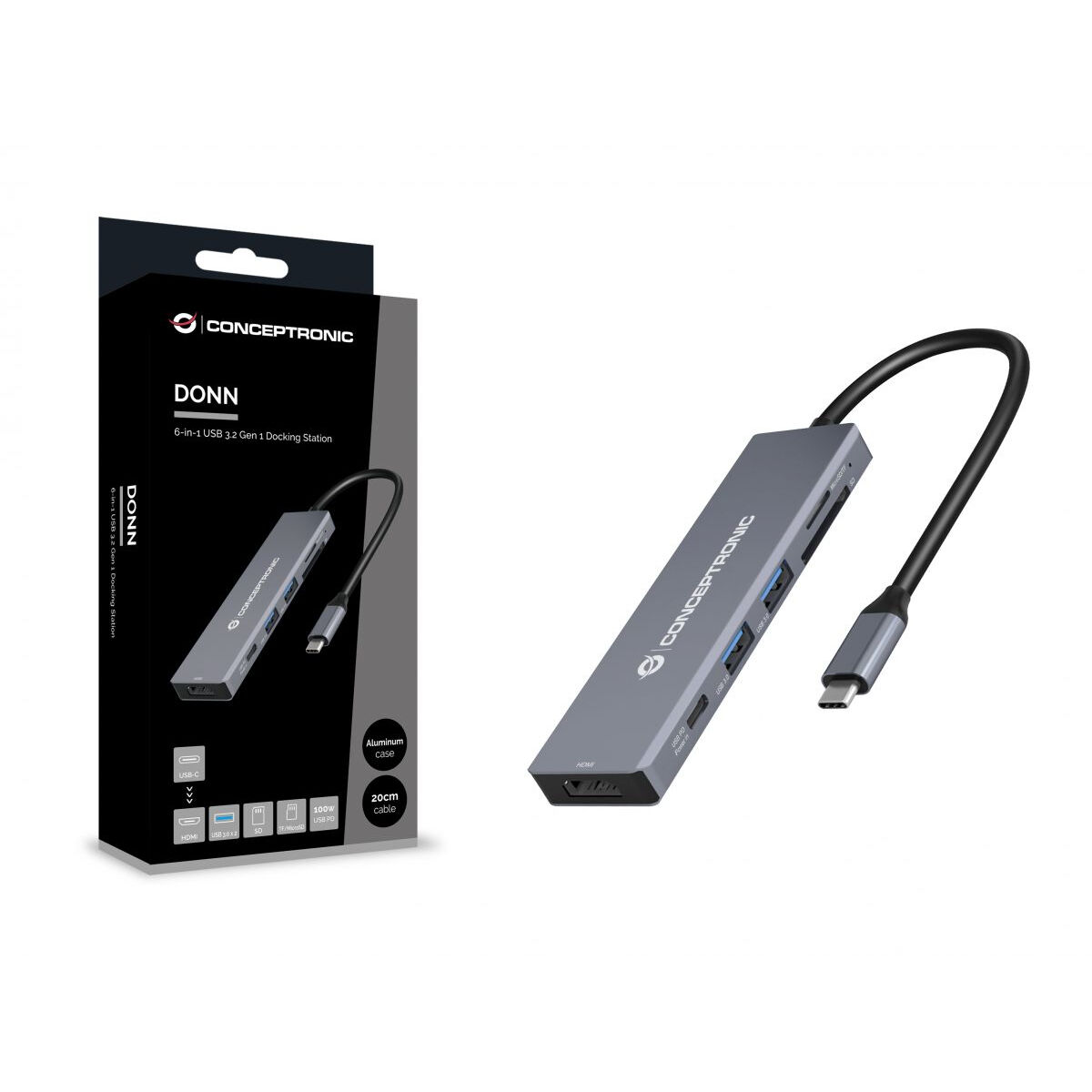 USB-HUB Conceptronic 110520207101 Grå 100 W - 2
