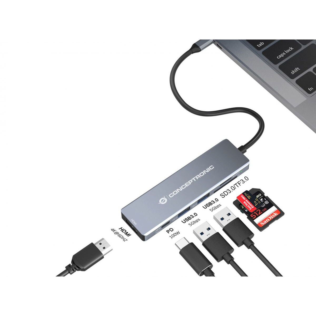 USB-HUB Conceptronic 110520207101 Grå 100 W - 3