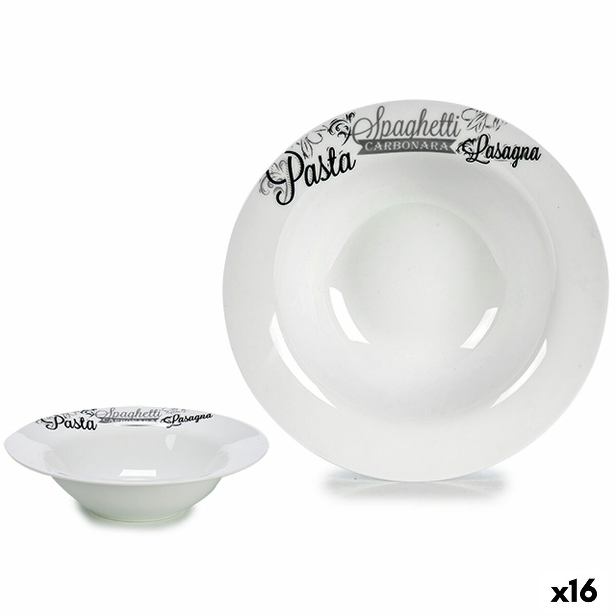 Pastatallrik Vit Svart Porslin 23 x 2 x 23 cm (16 antal) - 3