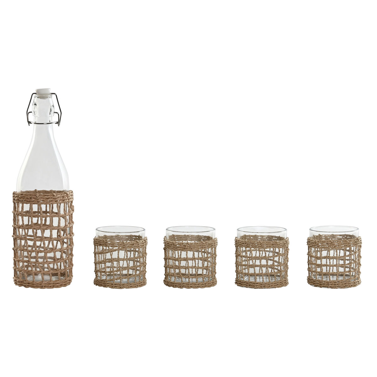 Set med glas och flaska Home ESPRIT Naturell Glas Fibrer 1 L