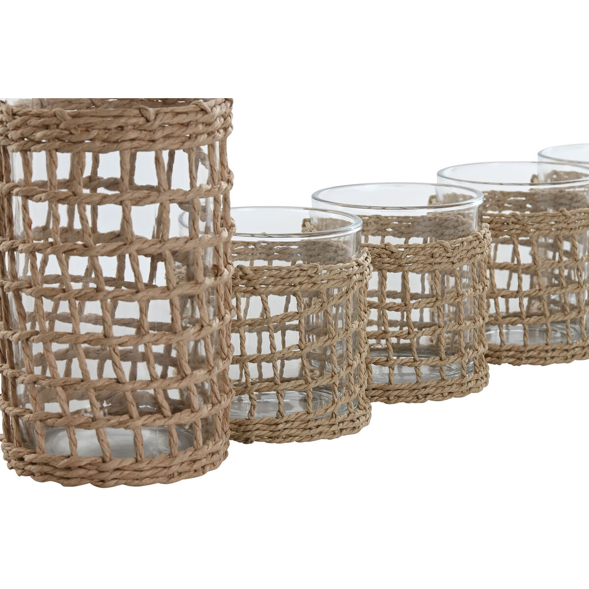 Set med glas och flaska Home ESPRIT Naturell Glas Fibrer 1 L - 2