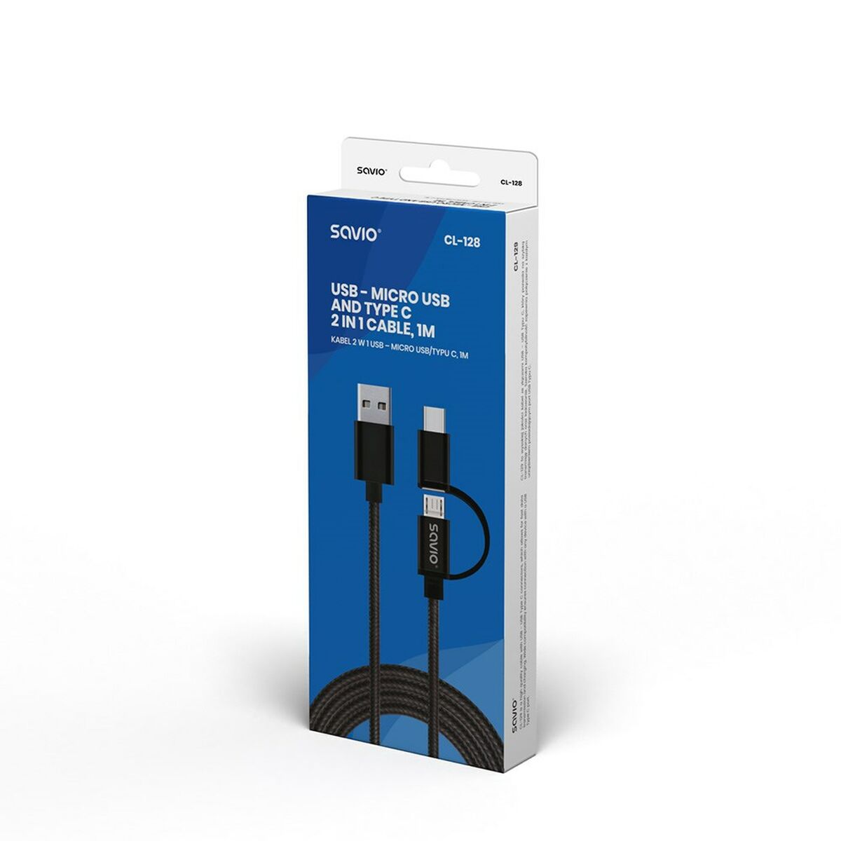 USB-kabel till mikro-USB och USB C Savio CL-128 Svart 1 m - 3