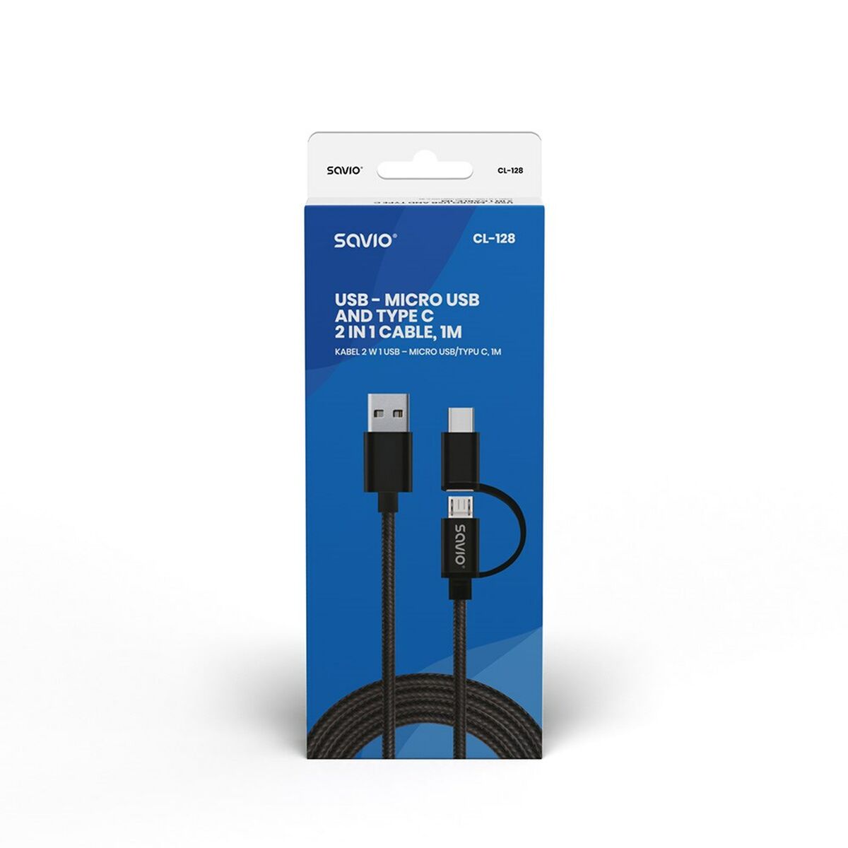 USB-kabel till mikro-USB och USB C Savio CL-128 Svart 1 m - 4