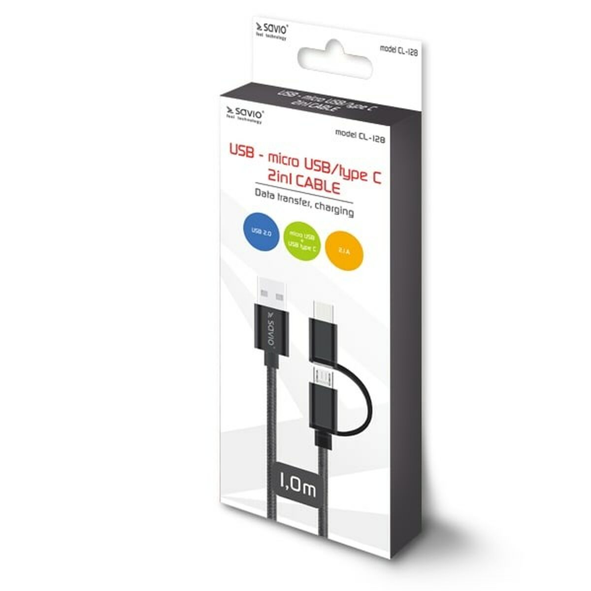 USB-kabel till mikro-USB och USB C Savio CL-128 Svart 1 m - 7