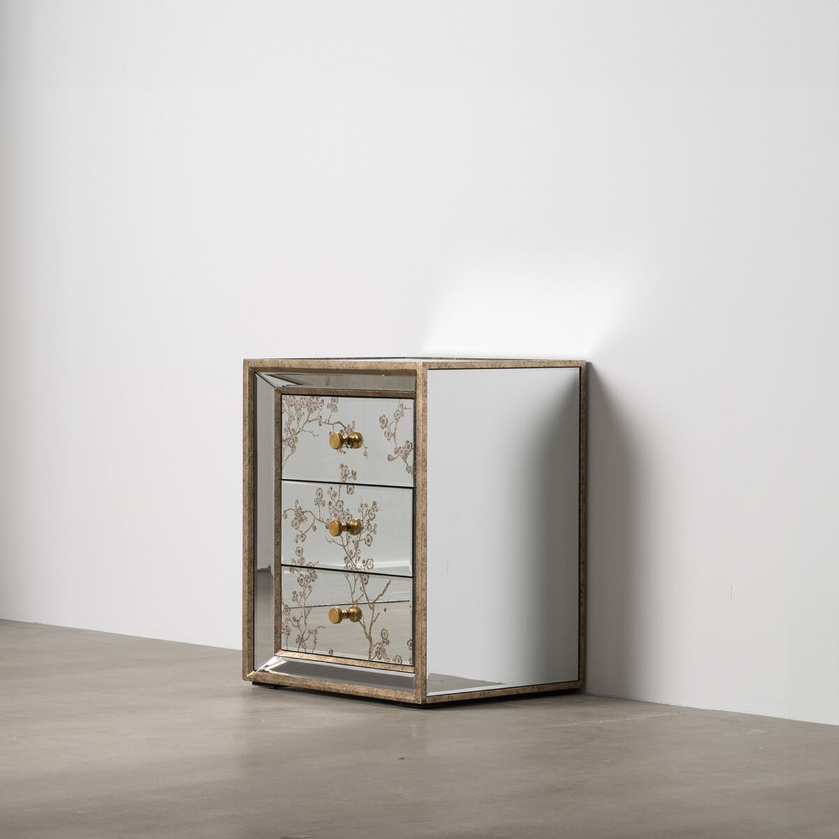 Nattduksbord CHLOE Gyllene Speglar Glas Trä MDF 49 x 40 x 60 cm - 2