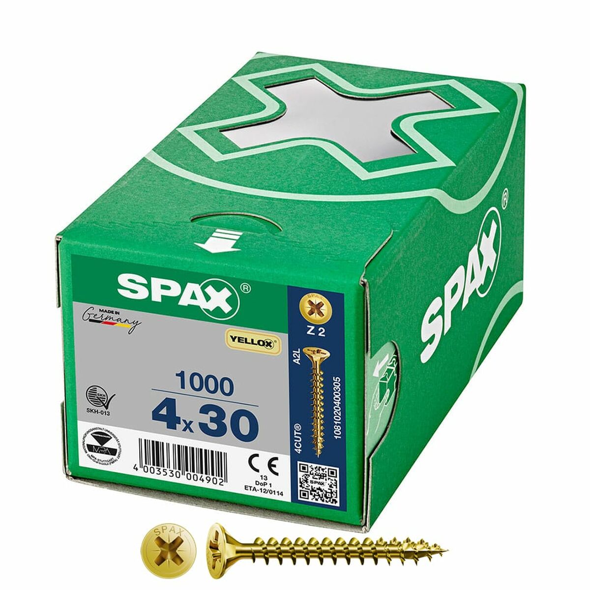 Låda med skruvar SPAX Yellox Z2 Platt huvud 4,0 x 30 mm 1000 Unidades
