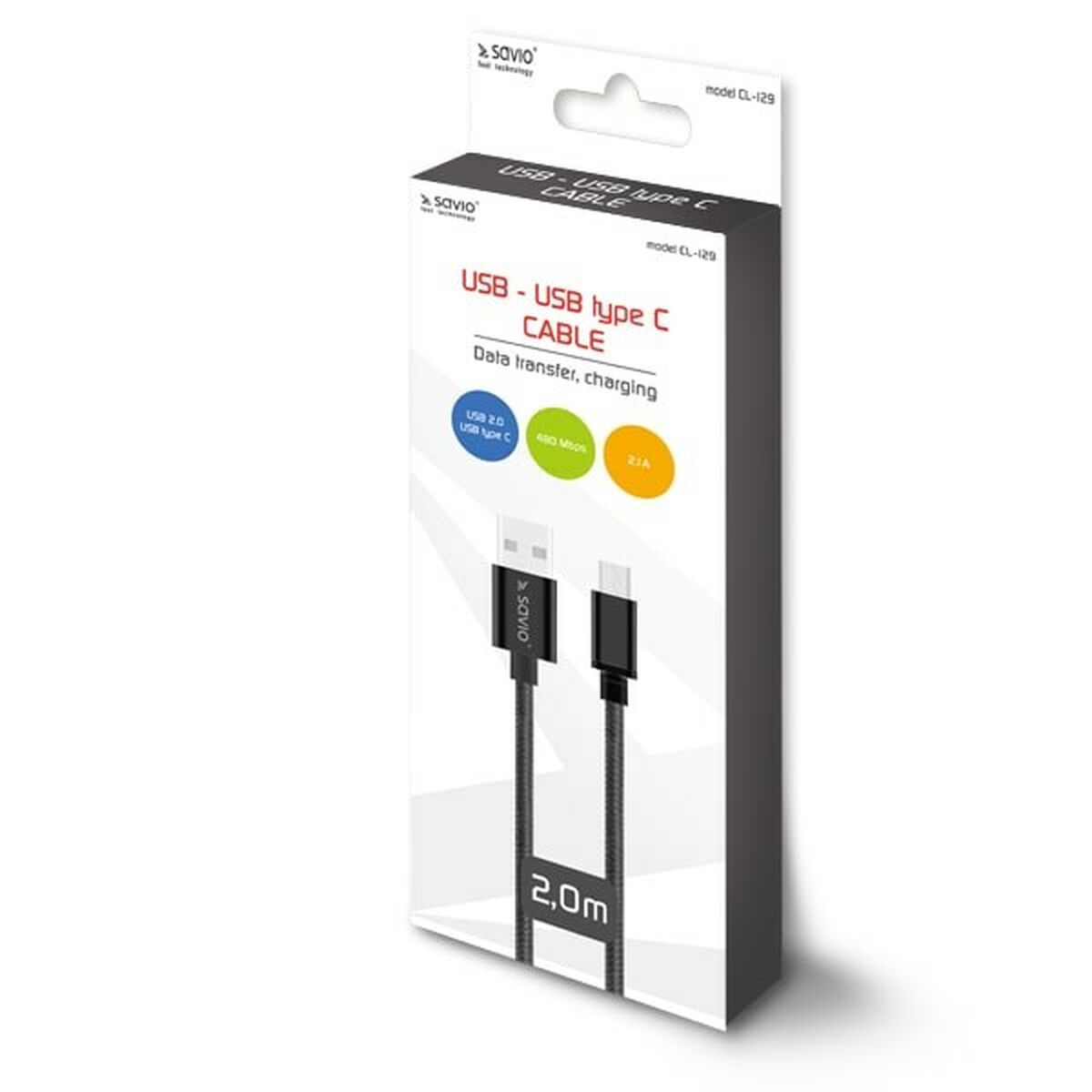 USB A till USB C Kabel Savio CL-129 Svart 2 m - 9