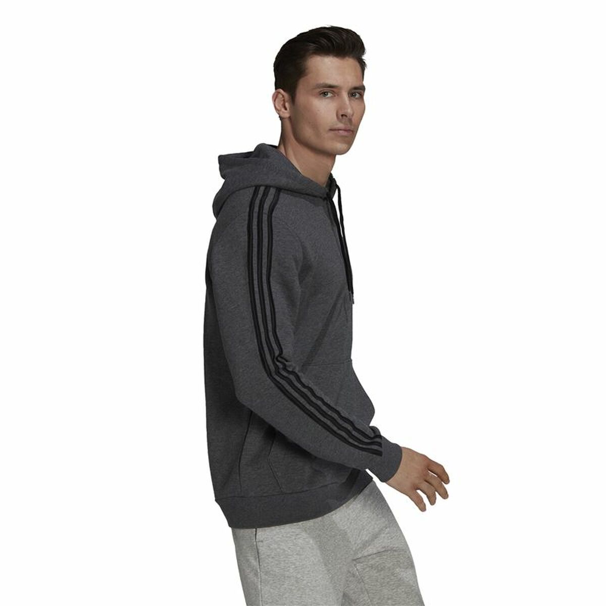 Tröja med huva Herr Adidas 3 Stripes Ljusgrå - 5