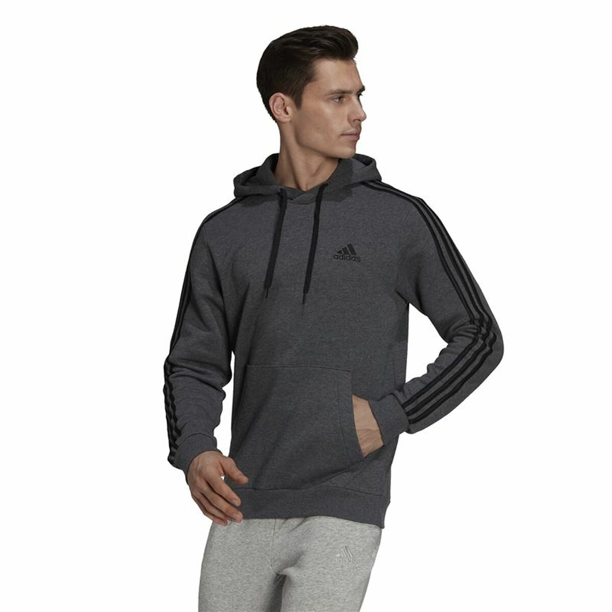 Tröja med huva Herr Adidas 3 Stripes Ljusgrå - 3