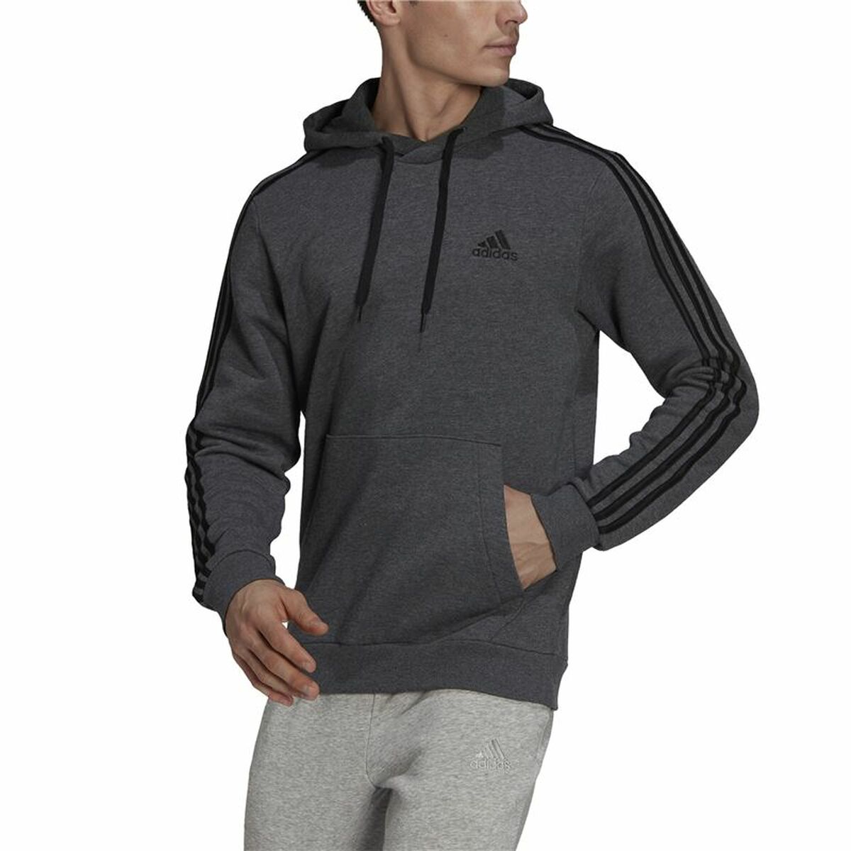 Tröja med huva Herr Adidas 3 Stripes Ljusgrå - 6