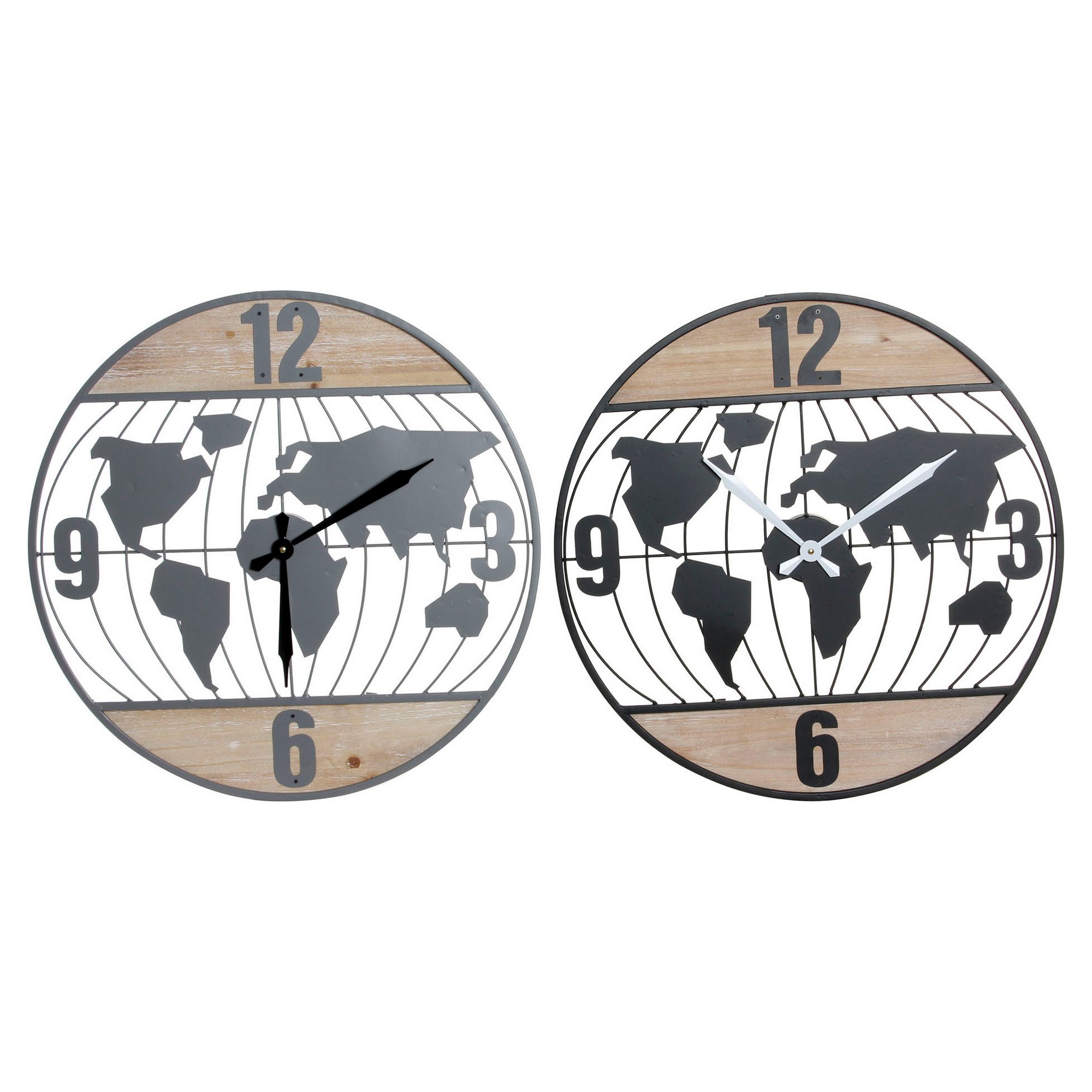 Väggklocka DKD Home Decor Svart Grå Järn 60 x 4,5 x 60 cm Trä MDF Världskarta (2 antal) - 2