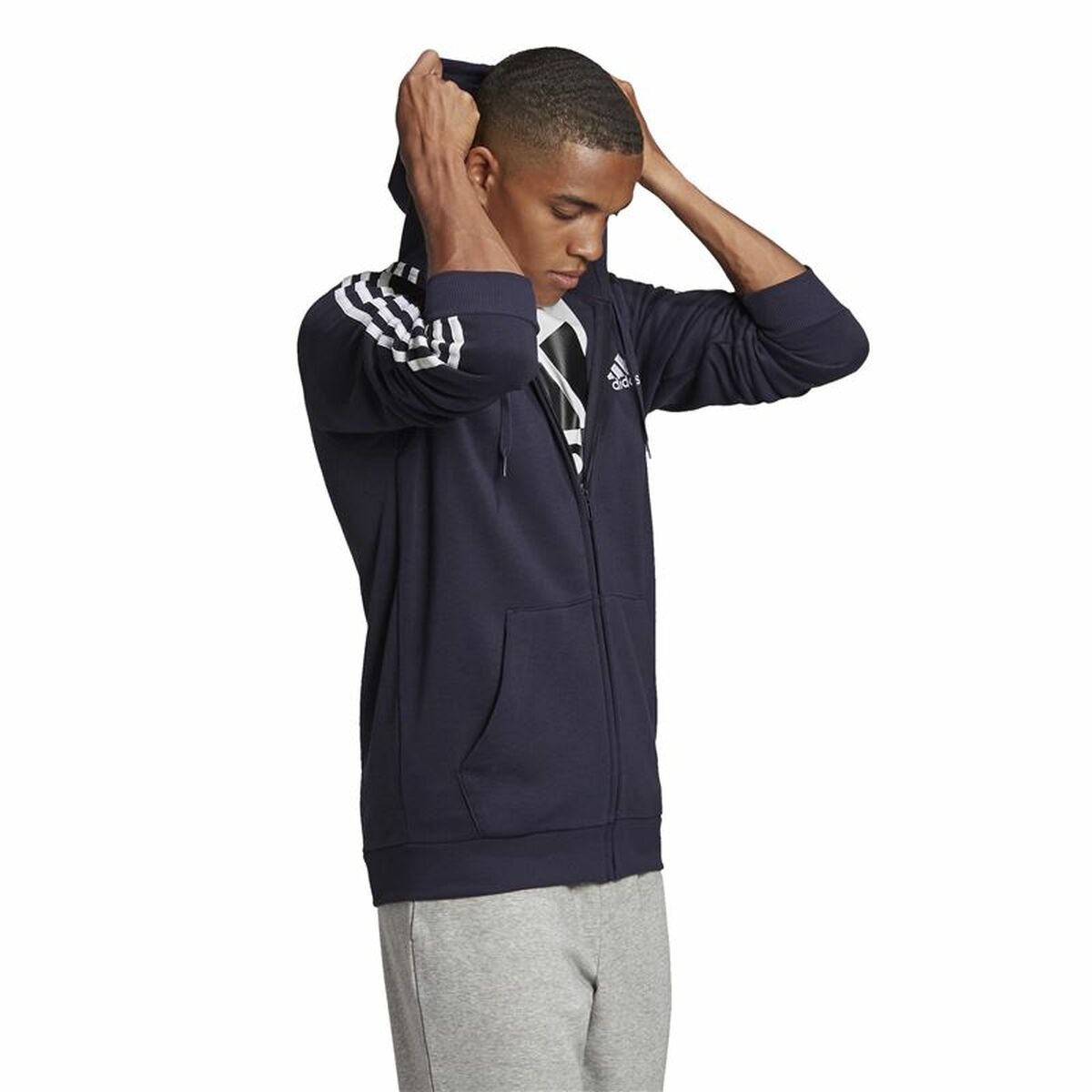 Tröja med huva Herr Adidas 3 Stripes Mörkblå - 4