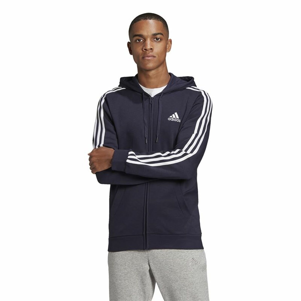 Tröja med huva Herr Adidas 3 Stripes Mörkblå - 2
