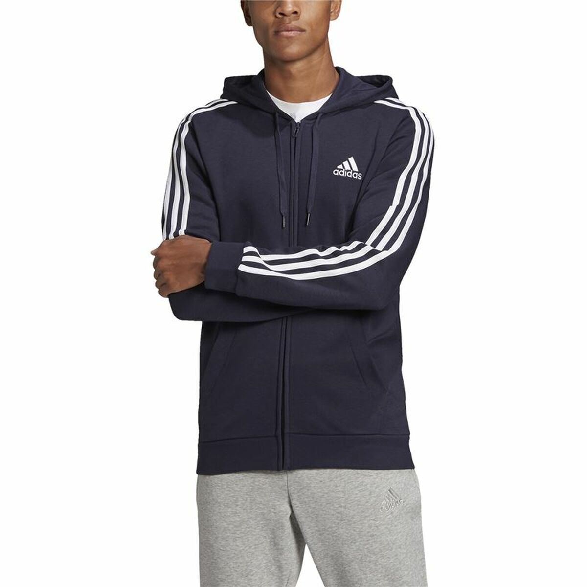 Tröja med huva Herr Adidas 3 Stripes Mörkblå - 5