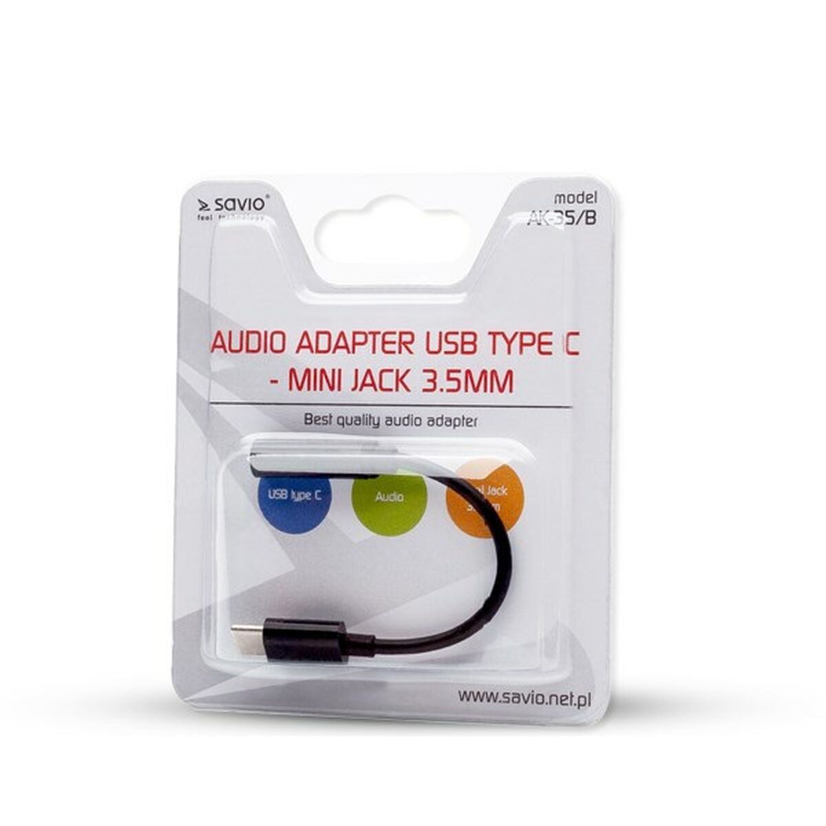 USB C till Jack 3.5 mm Adapter Savio AK-35/B Svart - 2