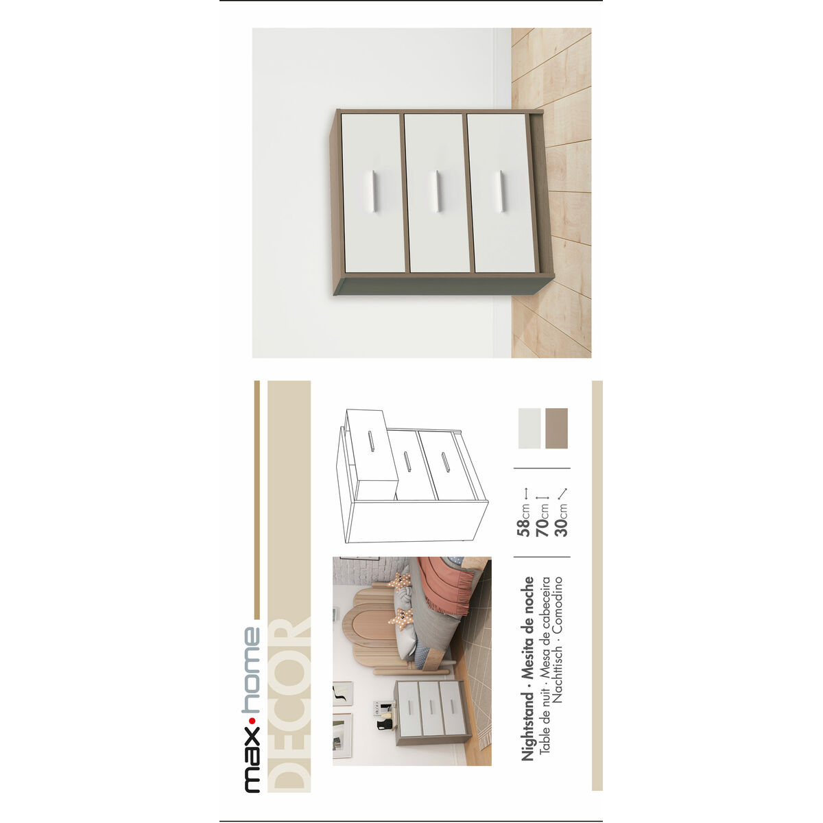 Nattduksbord Max Home Vit Grå 58 x 70 x 30 cm - 14