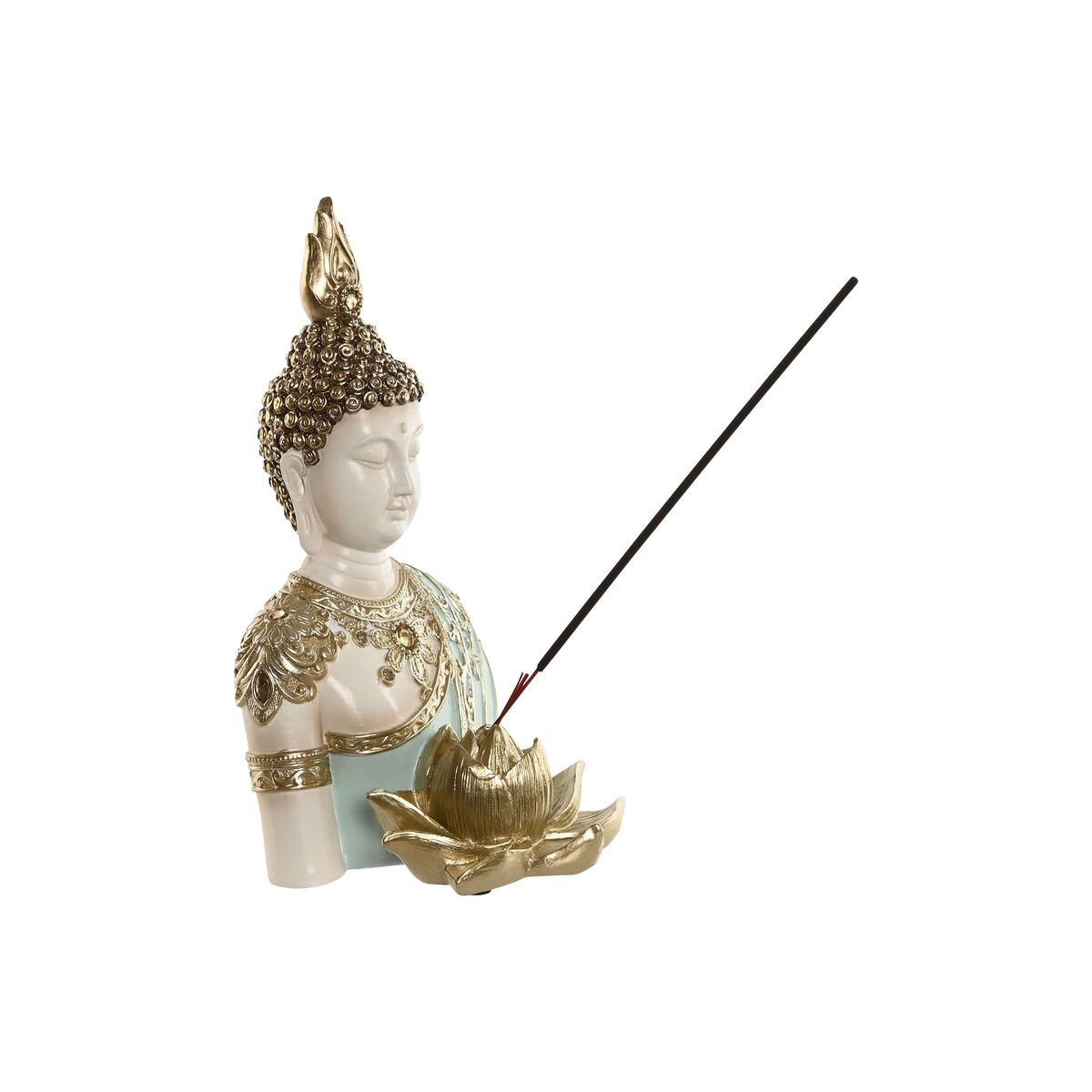 Prydnadsfigur Home ESPRIT Turkos Gyllene Buddha Orientalisk 12 x 12 x 22 cm - 3